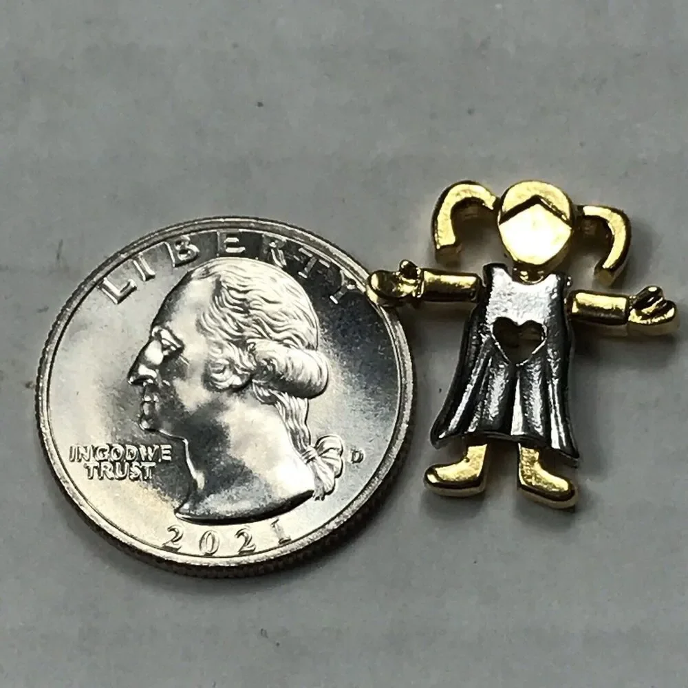 Girl With Heart Dress Gold Tone Vintage Pin Brooch